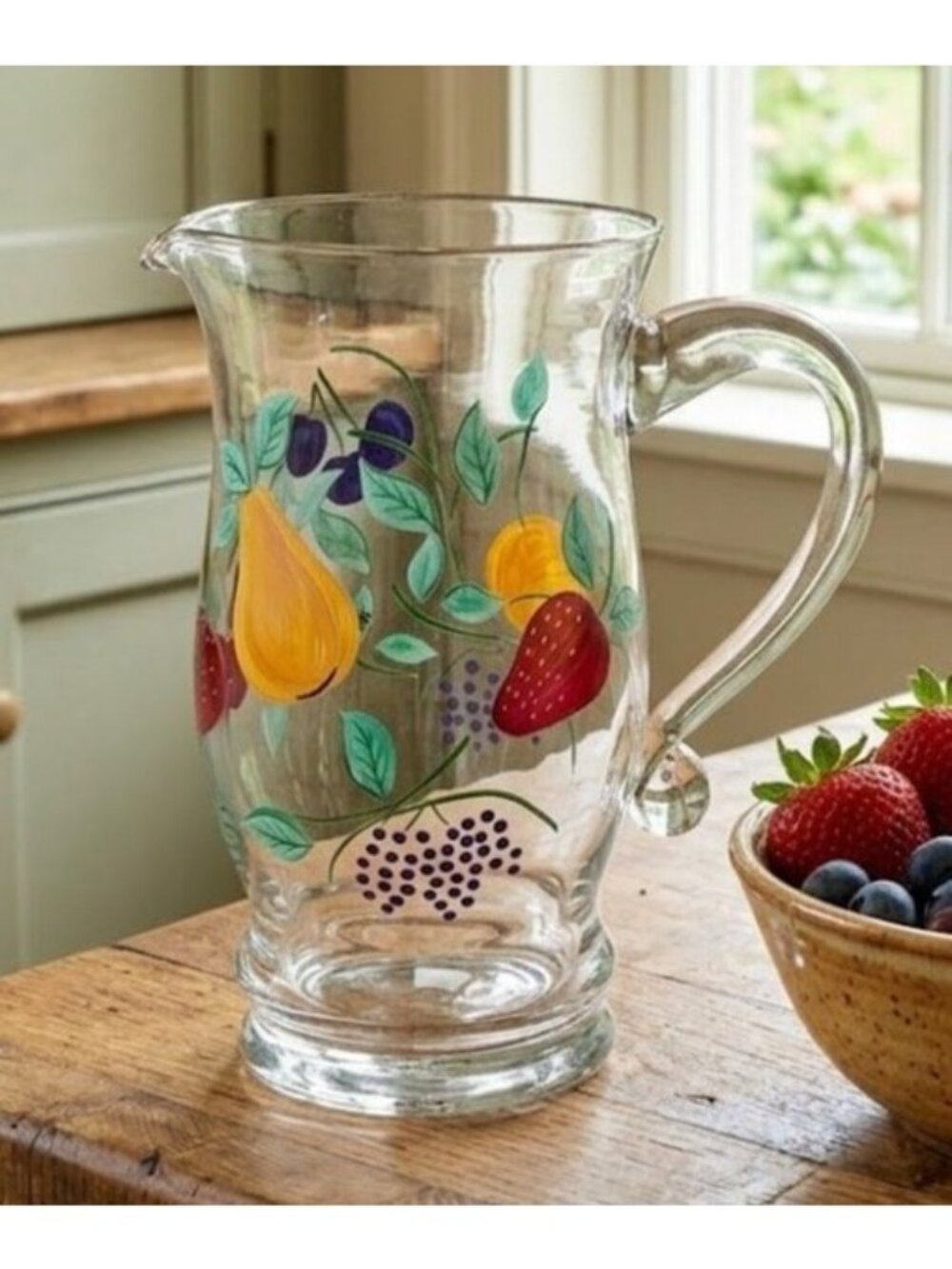Princess House Crystal Glass Orchard Medley Beverage Pitcher 241B Hand-Painted F